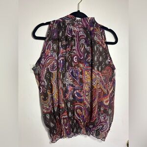 bebe‎ Vibrant Paisley Sleeveless Blouse